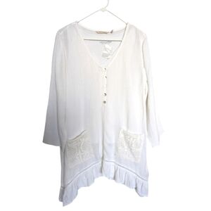 SOFT SURROUNDINGS Cotton Gauzy Swim Cover-up, Tunic, Dress w/Embroidery‎